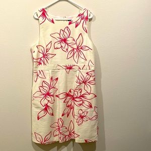 Ann Taylor Sleeveless Fushia and Cream Summer Dress Size 14